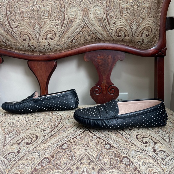 Tod’s Gommino Micro Borche Black Leather Silver Stud Driving Shoes Size 6.5 COA - Picture 4 of 10